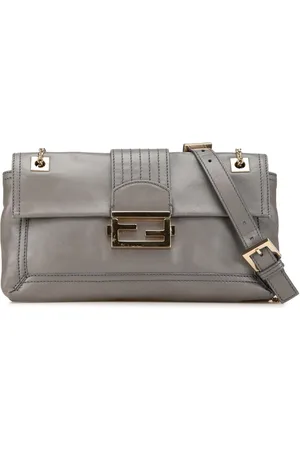 Fendi 2010-2024 Glazed Leather Chain Flap Baguette crossbody bag