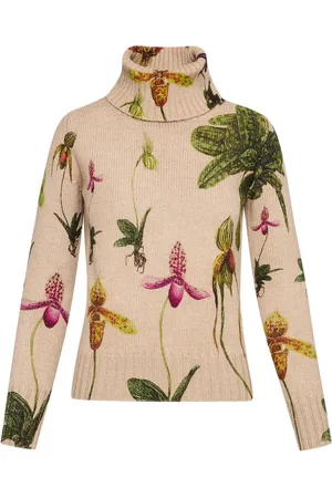 Oscar de la Renta Orchid-print roll-neck sweater