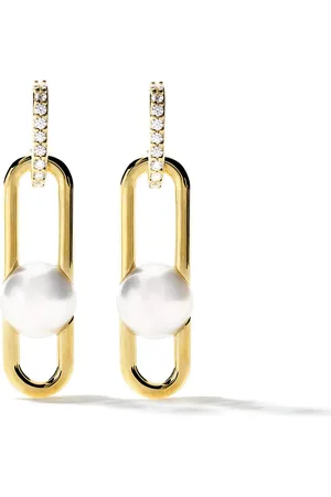 Tasaki 18kt yellow Fine Links Collection Line Akoya pearl and diamond earrings