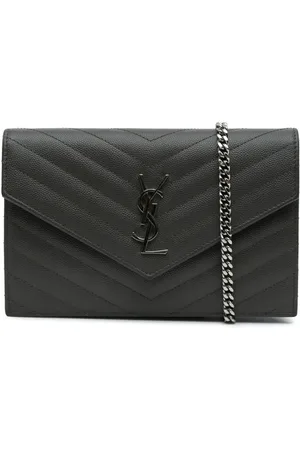 Saint Laurent 2017 Grain De Poudre Chevron Monogram Envelope Chain Wallet crossbody bag