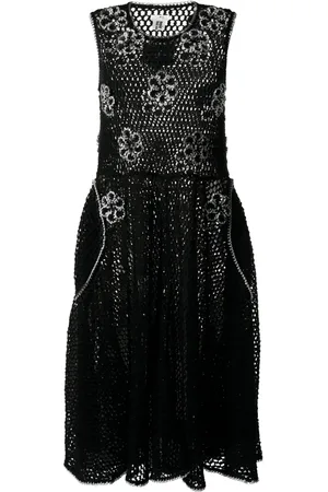 NOIR KEI NINOMIYA Floral-appliqué knitted midi dress