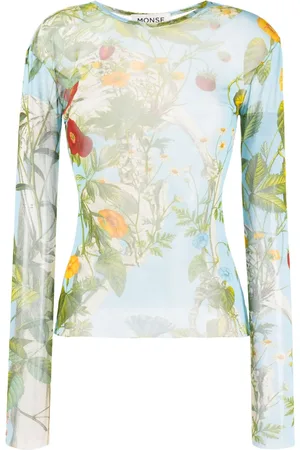 MONSE Botanical-print mesh T-shirt