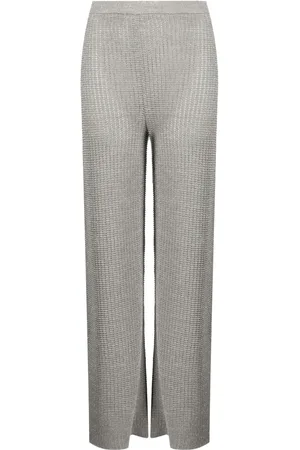 Solid High-waisted pointelle-knit pants