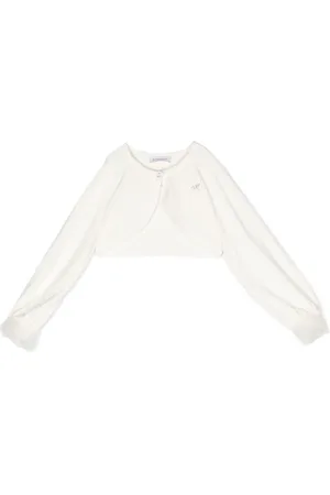 MONNALISA Cropped embellished tulle-cuff cardigan