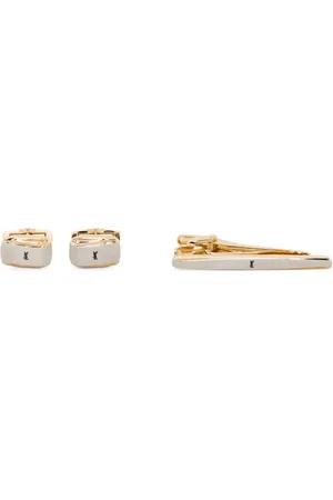 Saint Laurent 1990s Cassandre-engraved tie clip and cufflinks set