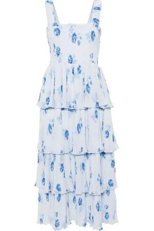 Ganni Floral-print plissé midi dress