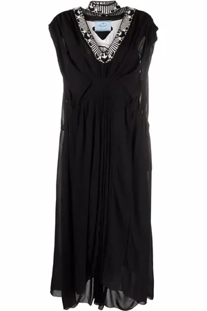 Prada Jacquard knit-trim draped-effect long dress