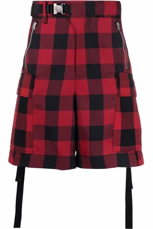 SACAI Check-print belted cargo shorts