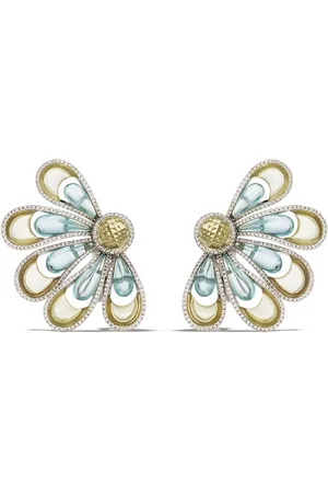 David Morris 18kt white gold Vintage Aquamarine & Citrine Flower earrings