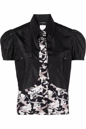 CHANEL 2006 airplane-print panelled silk blouse