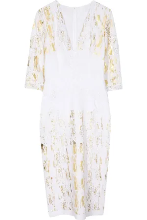 Costarellos Foil-print V-neck linen dress