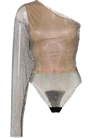 GENNY One-shoulder rhinestone-embellished bodysuit