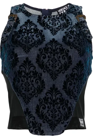 VERSACE Flocked-detail denim top