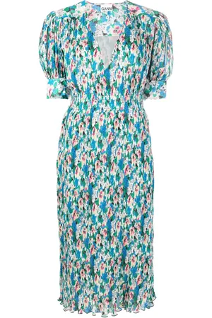 Ganni Floral-print pleated georgette midi dress