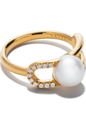 Tasaki 18kt yellow Collection Line Fine Links diamond pearl ring