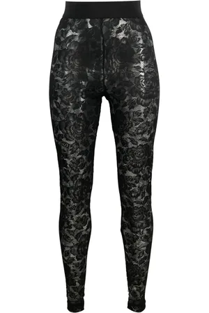 Dolce & Gabbana Floral-lace logo-waistband leggings
