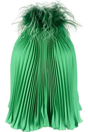Styland Pleated feather-trim blouse