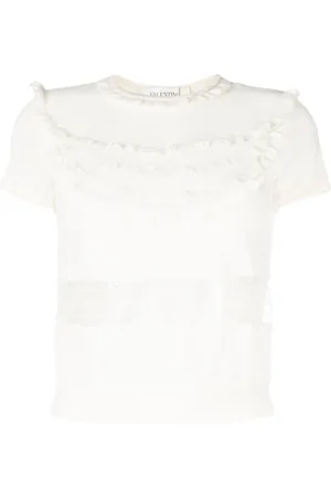 VALENTINO GARAVANI 2000 lace-detail wool knitted top
