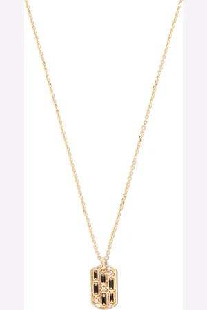 Suzanne Kalan 18kt yellow Inlay sapphire dog tag pendant necklace