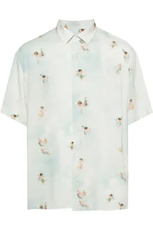 Family First Angel-print bowling shirt