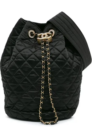 CHANEL 2018-2019 Quilted Nylon Crystal CC Drawstring Sling Bag crossbody bag