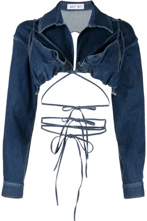 ACT N°1 Cropped open-back denim blouse