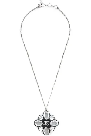 CHANEL 2016 CC logo rhinestone pendant necklace