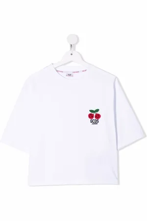 GCDS TEEN cherry-embroidered cropped T-shirt