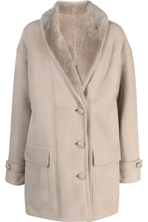 LISKA Shearling-collar single-breasted coat