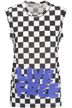 Comme des Garçons Checked slogan-print tank top