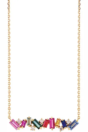 Suzanne Kalan 18kt rose gold, rainbow sapphire and diamond bar necklace