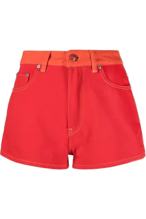 Ganni Contrasting waistband denim shorts
