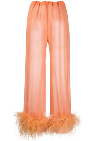 Oseree Feather-trim pyjama bottoms