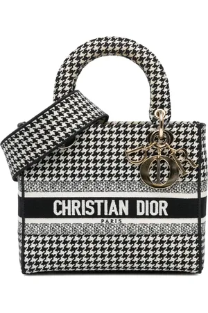 Dior 2021 Medium Canvas Houndstooth Embroidered Lady D Lite satchel