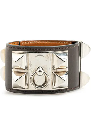 Hermès 2013 Palladium Plated And Leather Collier de Chien Cuff costume bracelet