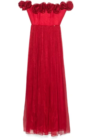 NISSA Floral-appliqué silk maxi dress