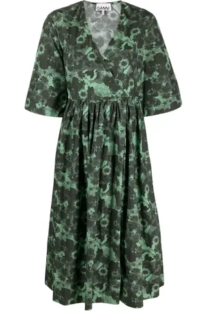Ganni Organic cotton V-neck midi dress