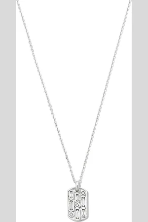 Suzanne Kalan 18kt white gold Inlay diamond dog tag pendant necklace