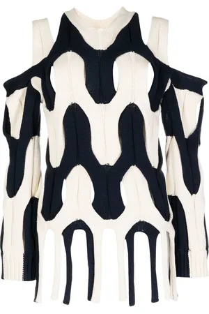 DION LEE Two-tone cable-knit fringed sweater