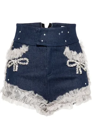 LOULOU Ruffled high-rise denim shorts