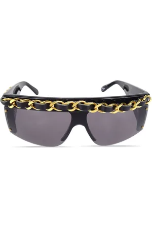 CHANEL 1980-1990s chain-trim shield-frame sunglasses