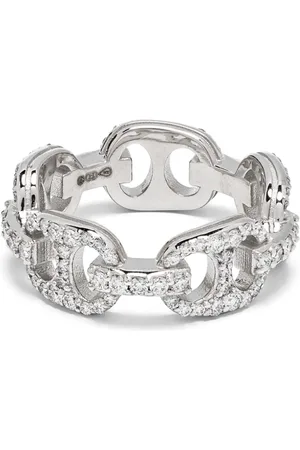 Roses 14kt white gold diamonds chain-effect ring