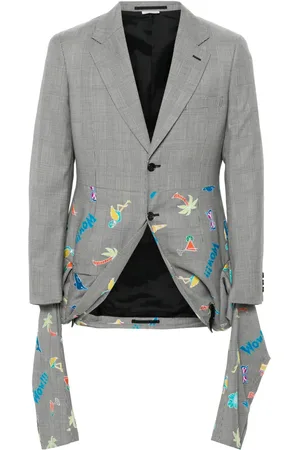 Comme des Garçons Check-pattern embroidered-motif blazer