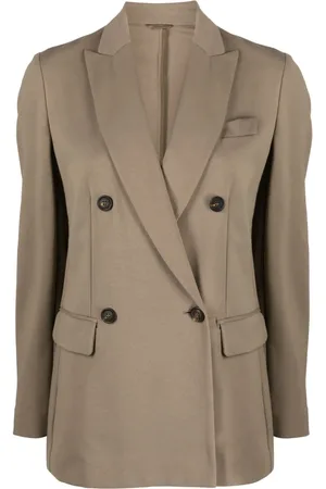 Brunello Cucinelli Double-breasted cotton-blend blazer