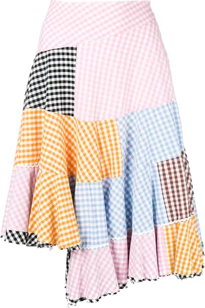 Comme des Garçons Patchwork gingham asymmetric skirt