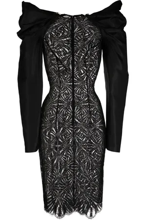 Saiid Kobeisy Lace-panel shantung midi dress