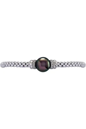 FOPE 18kt white gold Flexible black pearl and white diamond bracelet