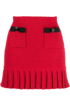 Self-Portrait Waffle-knit pleated miniskirt