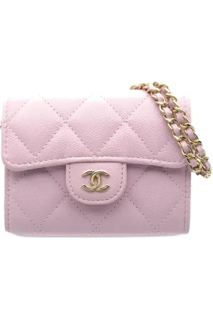 CHANEL 2021-2024 CC Quilted Caviar Flap Card Holder on Chain crossbody bag