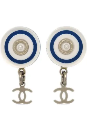 CHANEL 2010 CC button dangle stud earrings